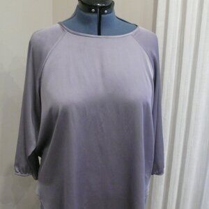 Nine West Silver Gray Satin Long Sleeve Elegant Formal Blouse Top Size XL